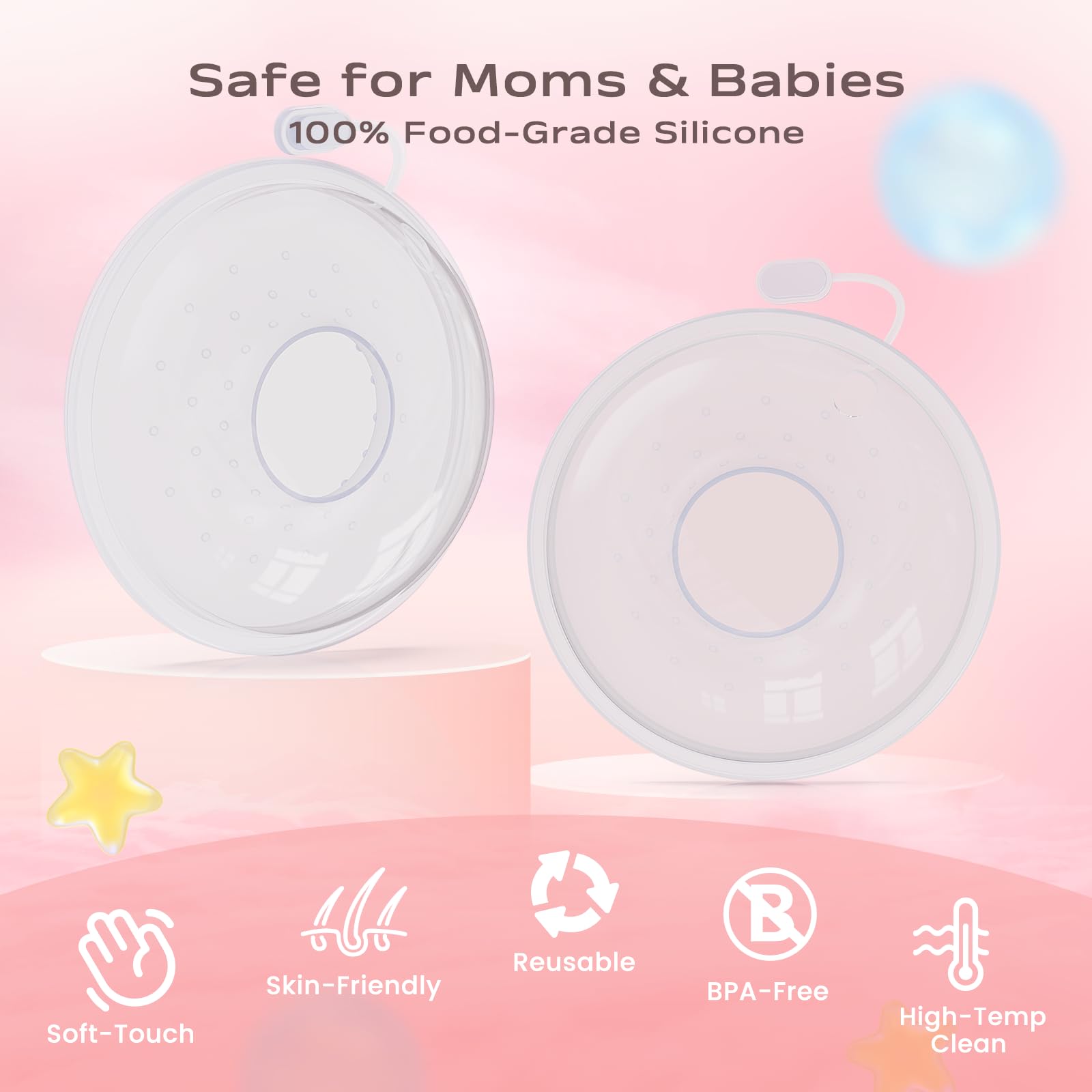 Hranio BPA-free milk catcher in soft silicone cushioning the chest