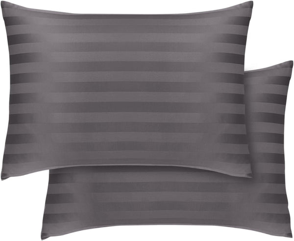 HRIKSH travel pillow case in dark grey striped keeps 12x18 pillows clean during travel