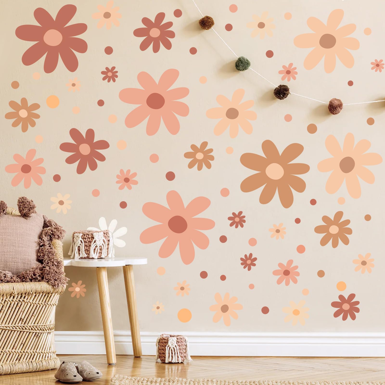 HSDSH boho daisy decals suit bedrooms, nurseries, living spaces.