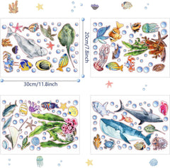 HSDSH ocean life wall sticker set features dolphin, turtle, and jellyfish for underwater charm.