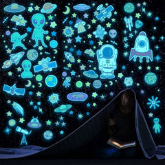 HSDSH glow astronaut wall decal blue for kids' room, magical night sky