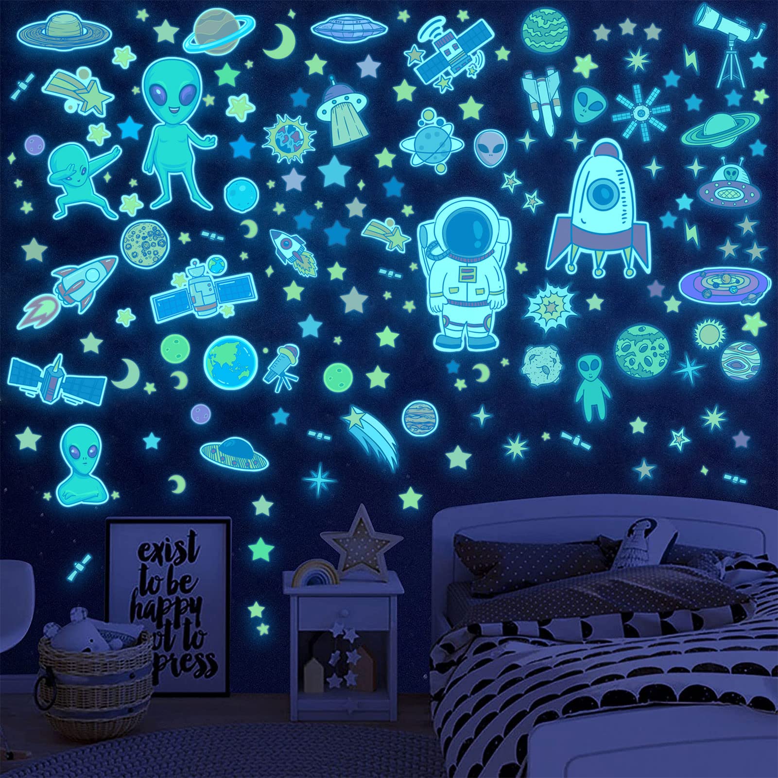HSDSH glow stars pattern wall decal blue, easy-to-arrange constellation display