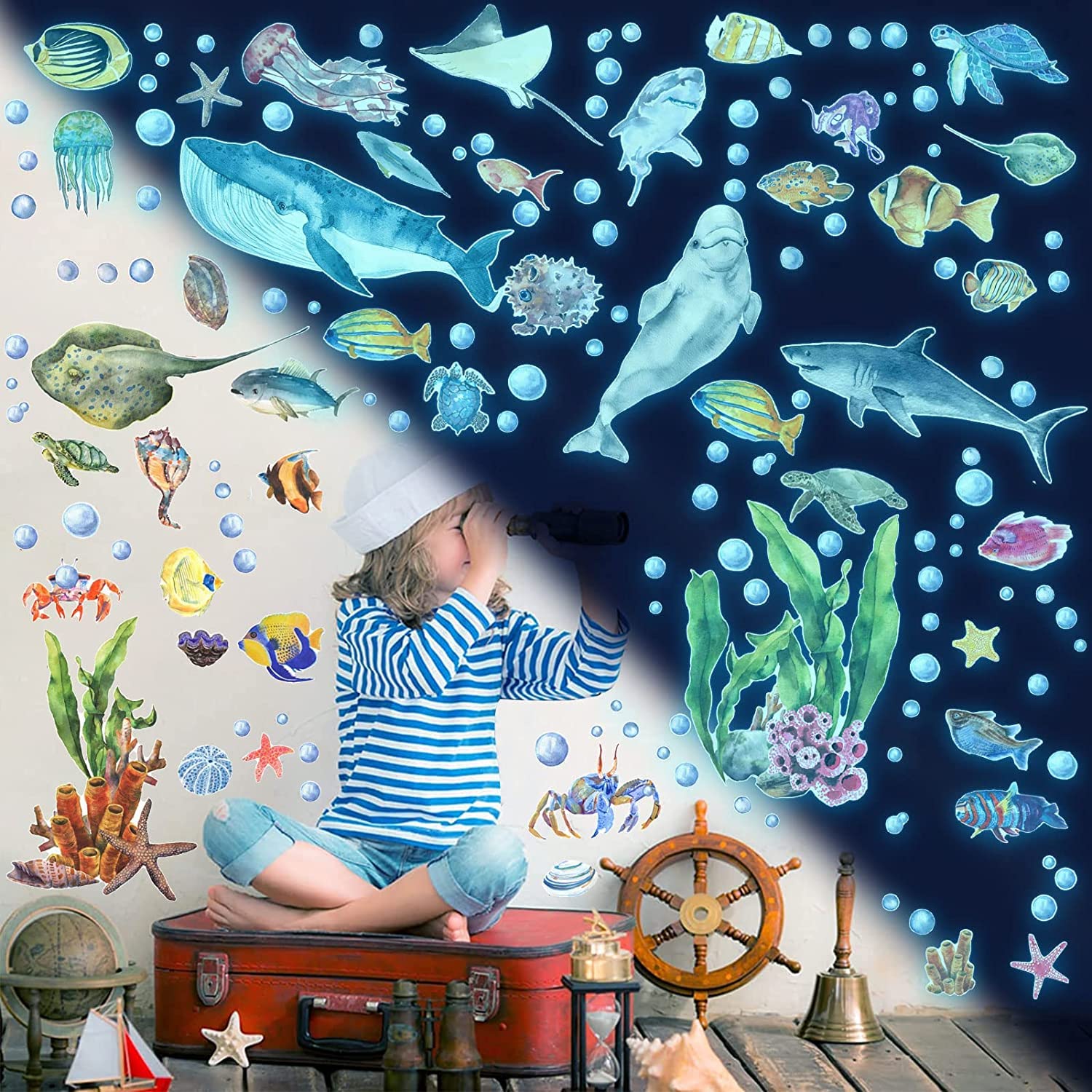 HSDSH kids' room ocean animals decor enhances bedroom theme with durable PVC material.