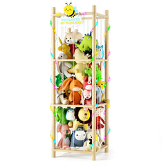 Hsenowi stuffed animal storage zoo organizer in natural pine, keeping toys tidy