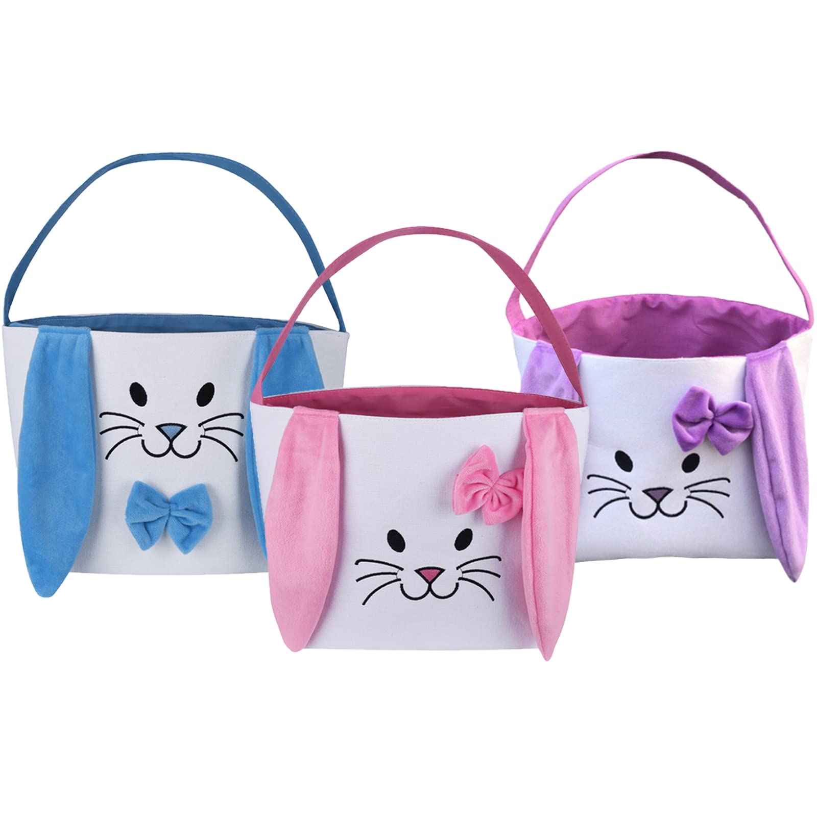 HSgoAek Easter Bunny Basket blue with sturdy cotton exterior, easy to carry during Easter gift hunts