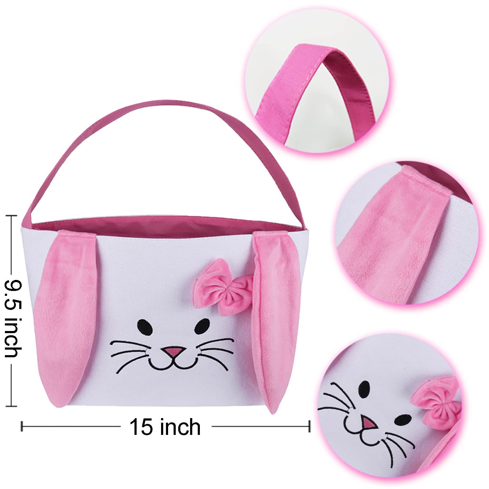 HSgoAek Easter Bunny Basket pink with soft interior, reusable for party favors and kid-friendly storage