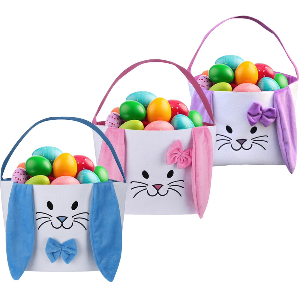 HSgoAek Easter Bunny Basket purple with long plush ears for kid-friendly egg hunts and display