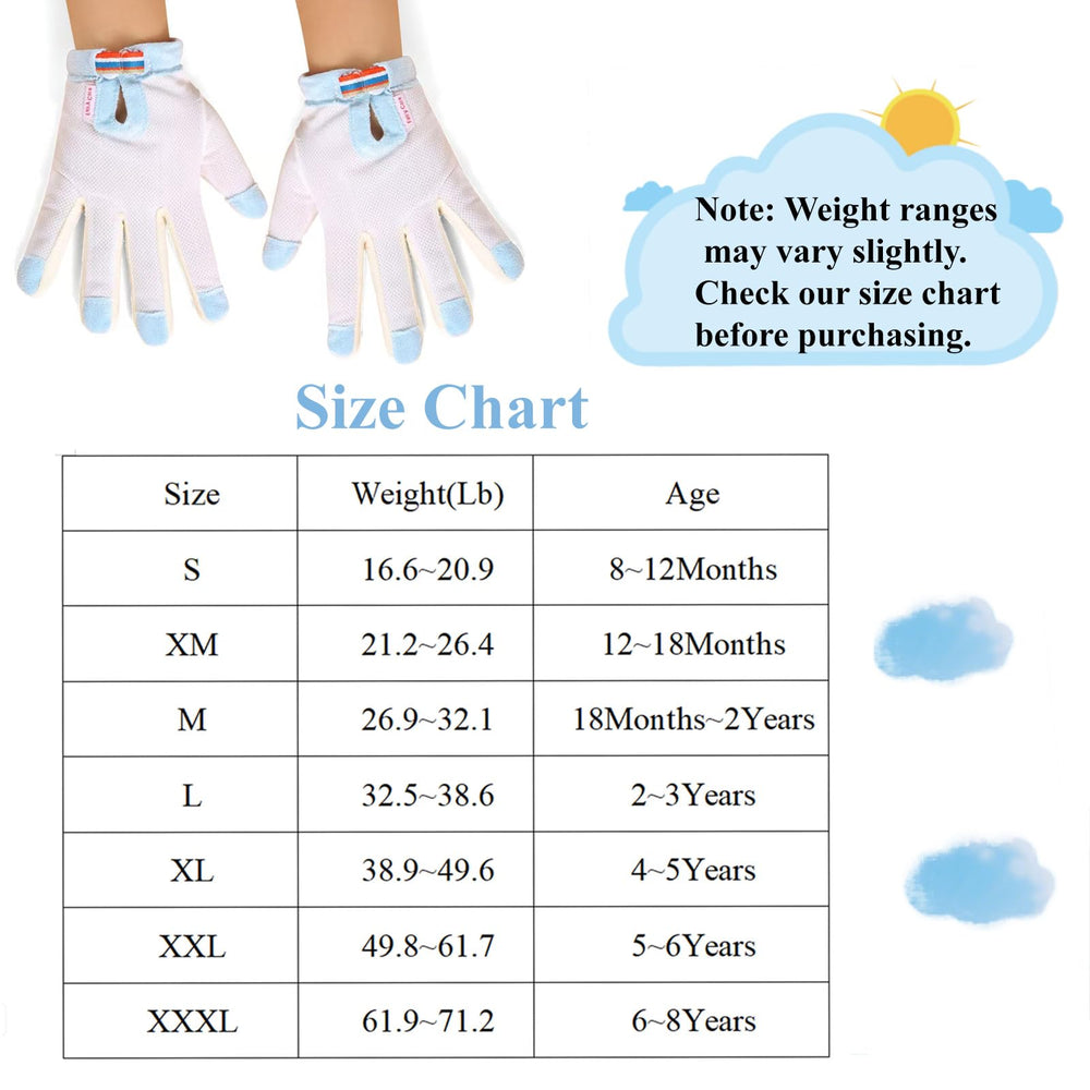 HS&ROXIN size-chart gloves suitable for ages 6 months to 8 years.