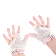HS&ROXIN pink thumb sucking guard on glove for gentle reminder.