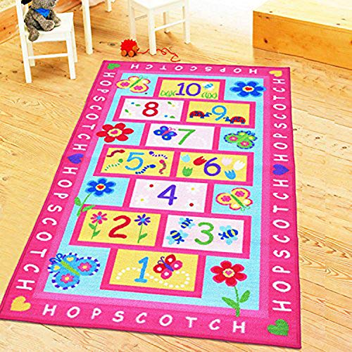 HUAHOO pink girls rug hopscotch design for playful learning