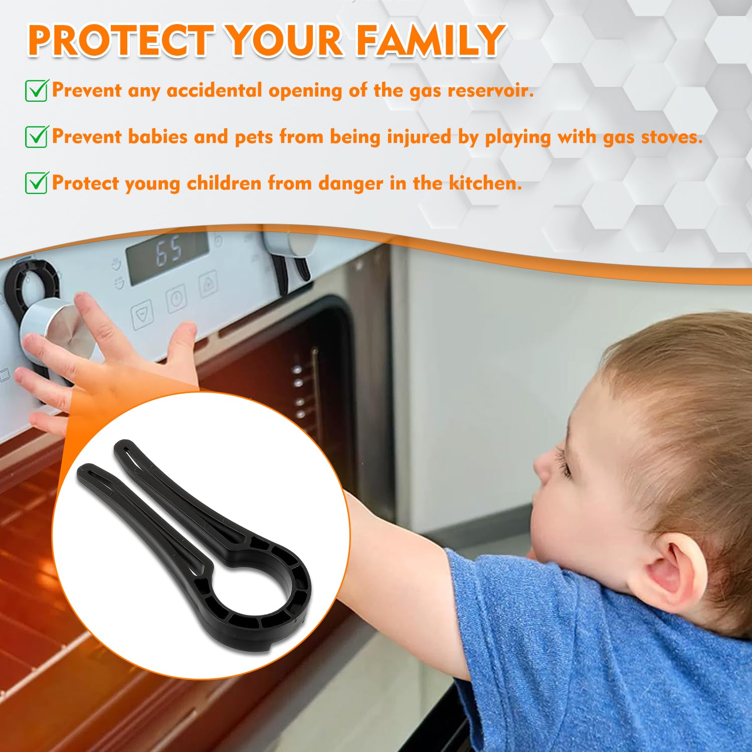 HUAREW childproof kitchen guard prevents unintentional burner activation