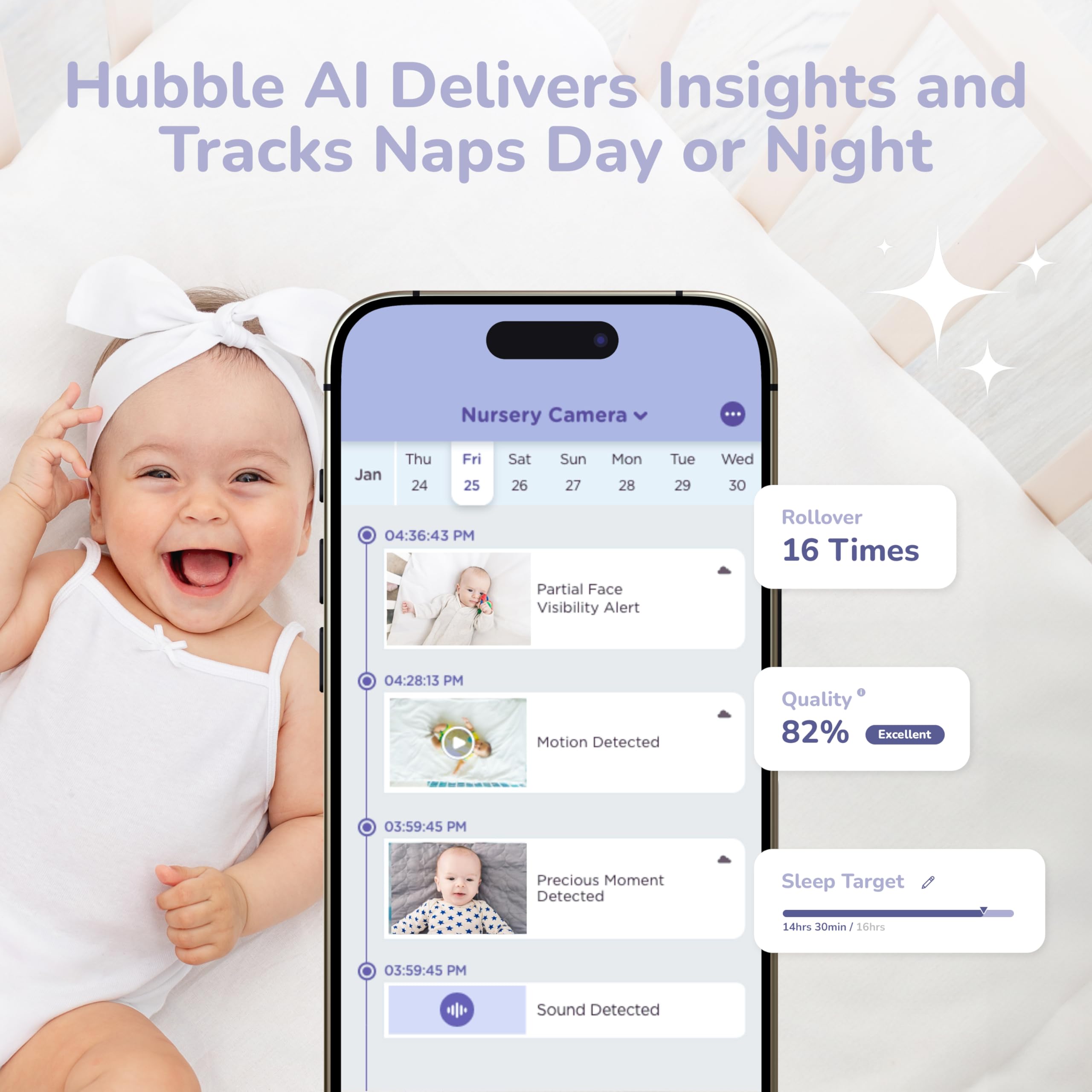HUBBLE CONNECTED GoBaby AI Portable Pro nightlight and soothing sounds in use