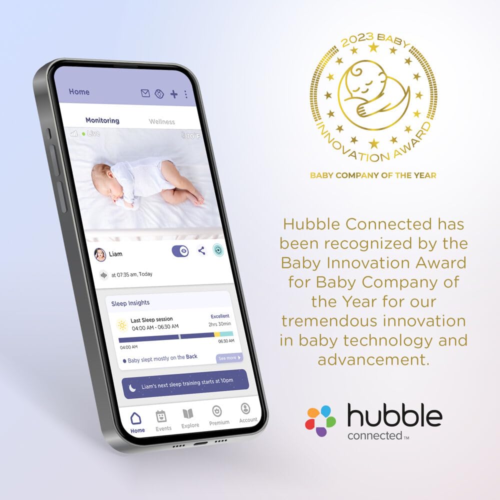 HUBBLE CONNECTED magnetic mount provides flexible placement on a dresser or wall.