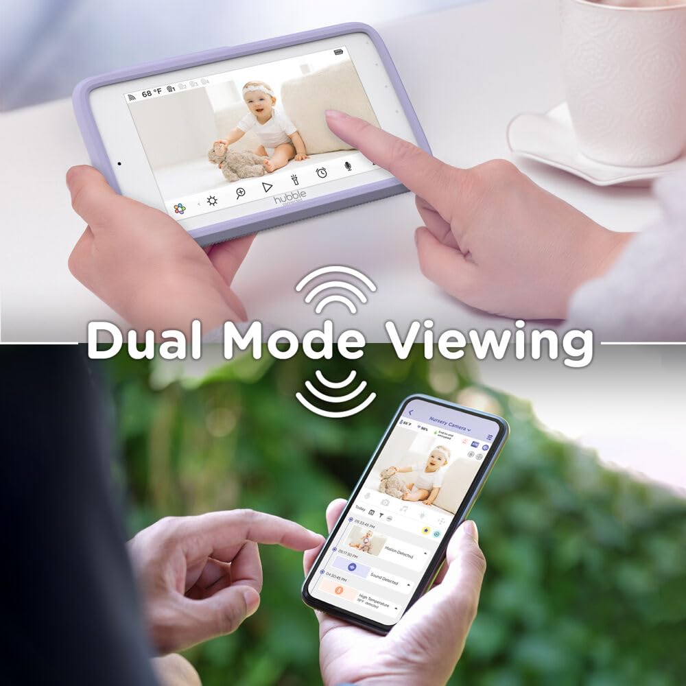 HUBBLE CONNECTED pan-tilt-zoom maintains a wide view in dim rooms.