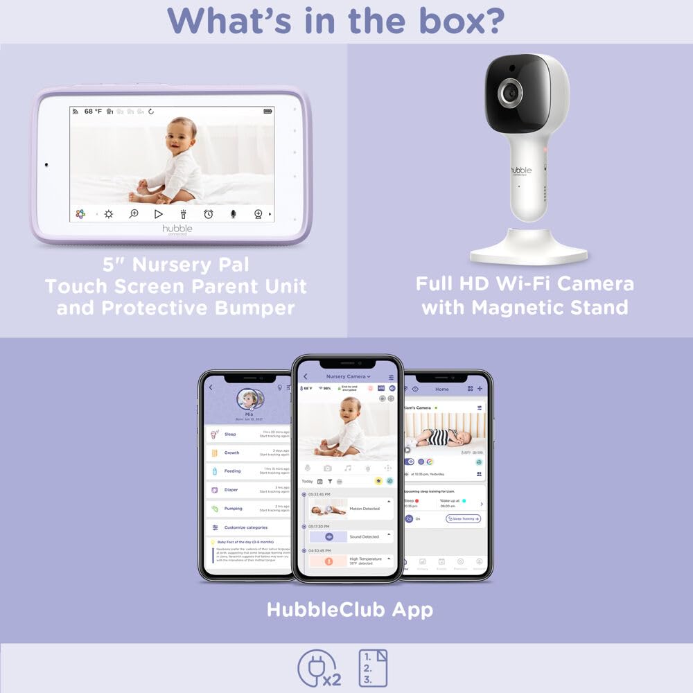 HUBBLE CONNECTED preloaded sounds and bedtime stories set the mood for restful moments.