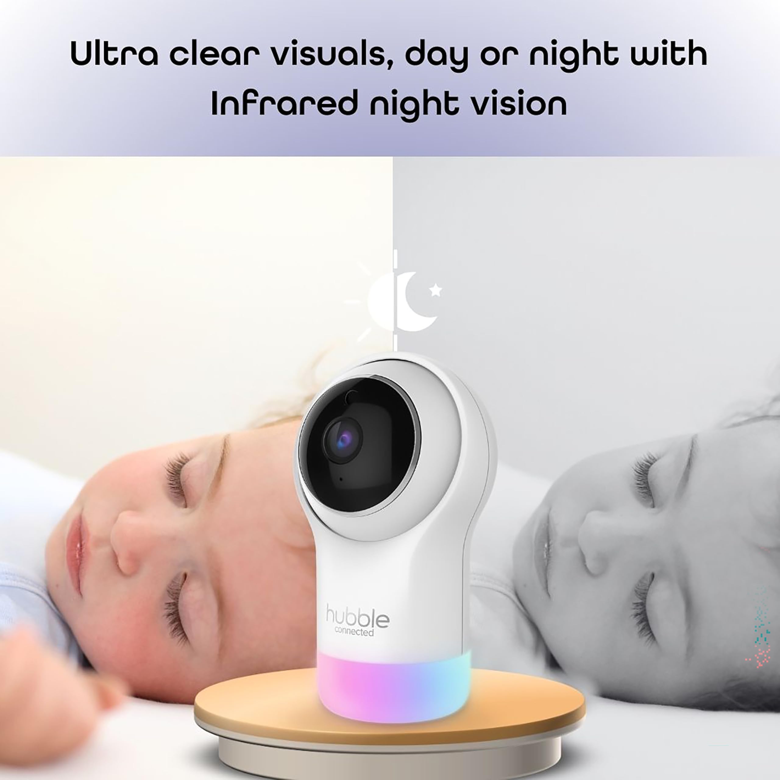 Hubble Connected Nursery Pal Glow motion and sound detection for alerts.