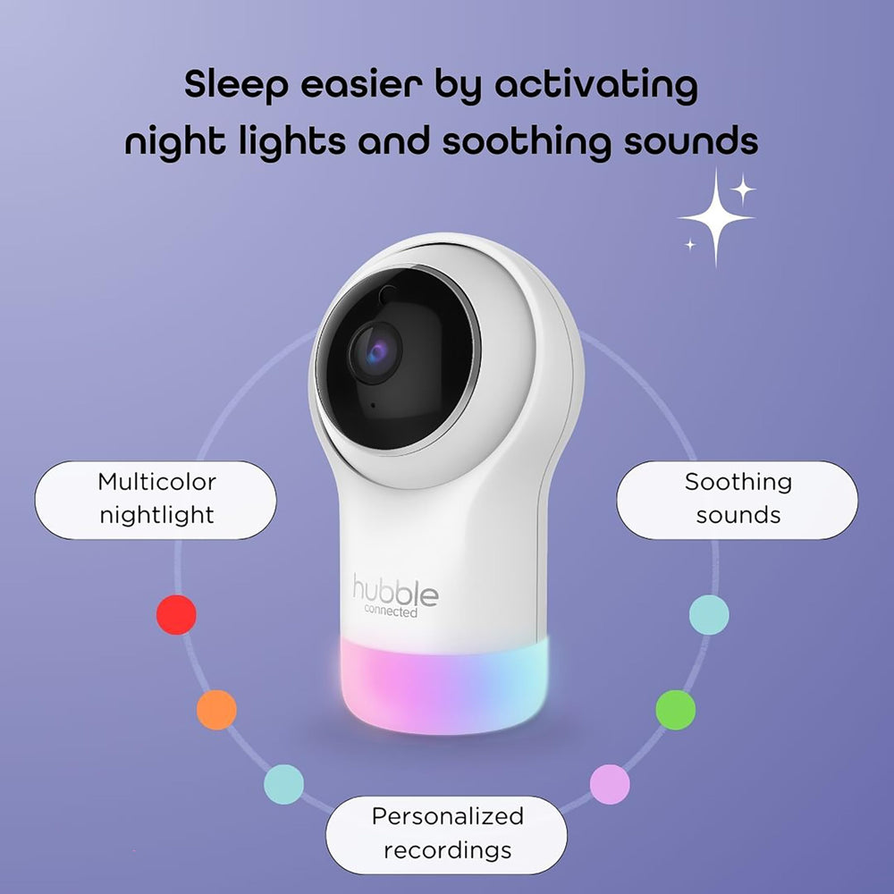 Hubble Connected Nursery Pal Glow temperature alert monitors room conditions.