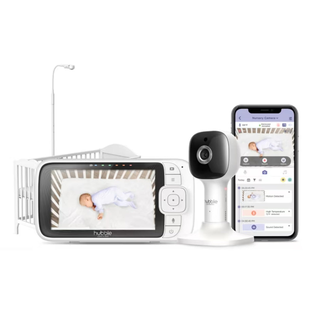 Hubble Connected Nursery Pal Skyview camera overhead view for clear baby monitoring.