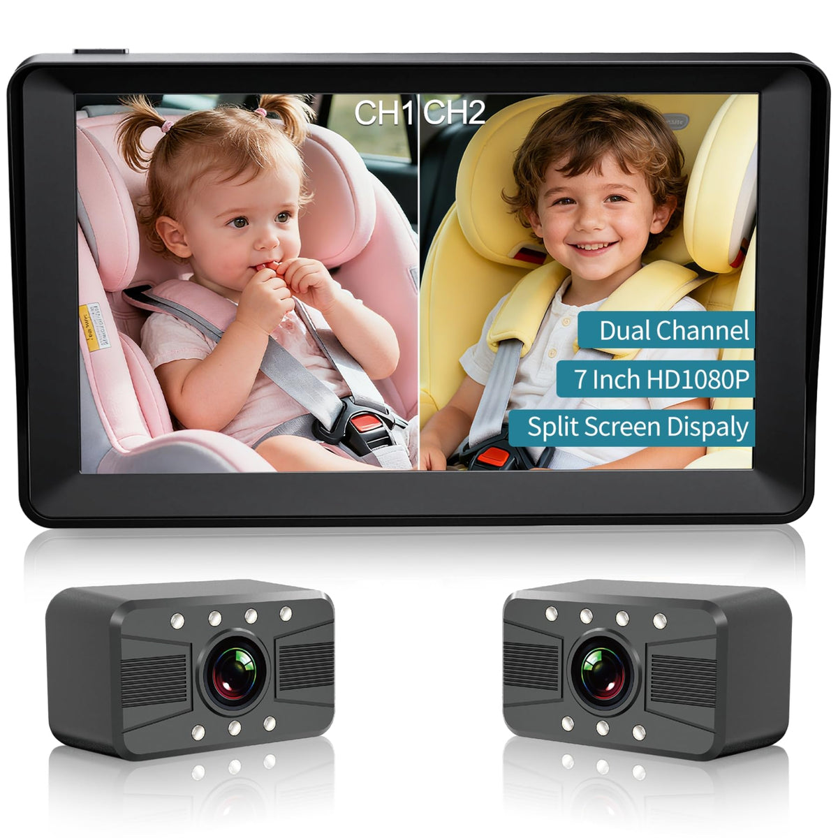 HUBOOK Baby Car Camera with dual cameras for backseat monitoring.