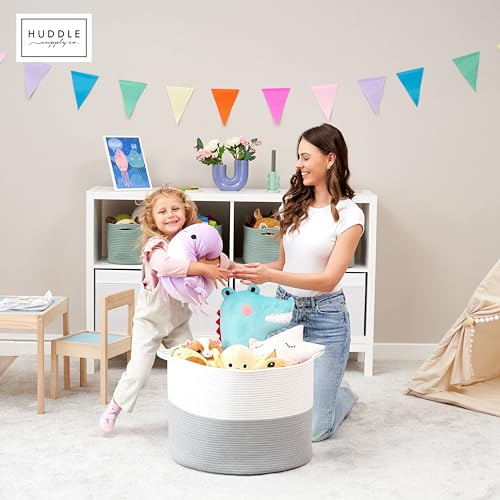 Huddle Supply Co large woven storage basket shown in a living room