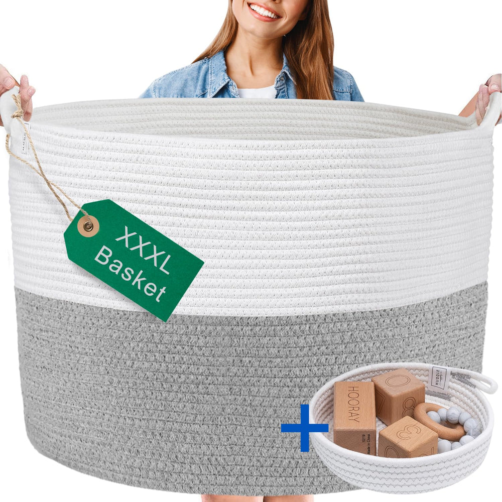 Huddle Supply Co XXXL blanket basket grey and white with 85L storage capacity