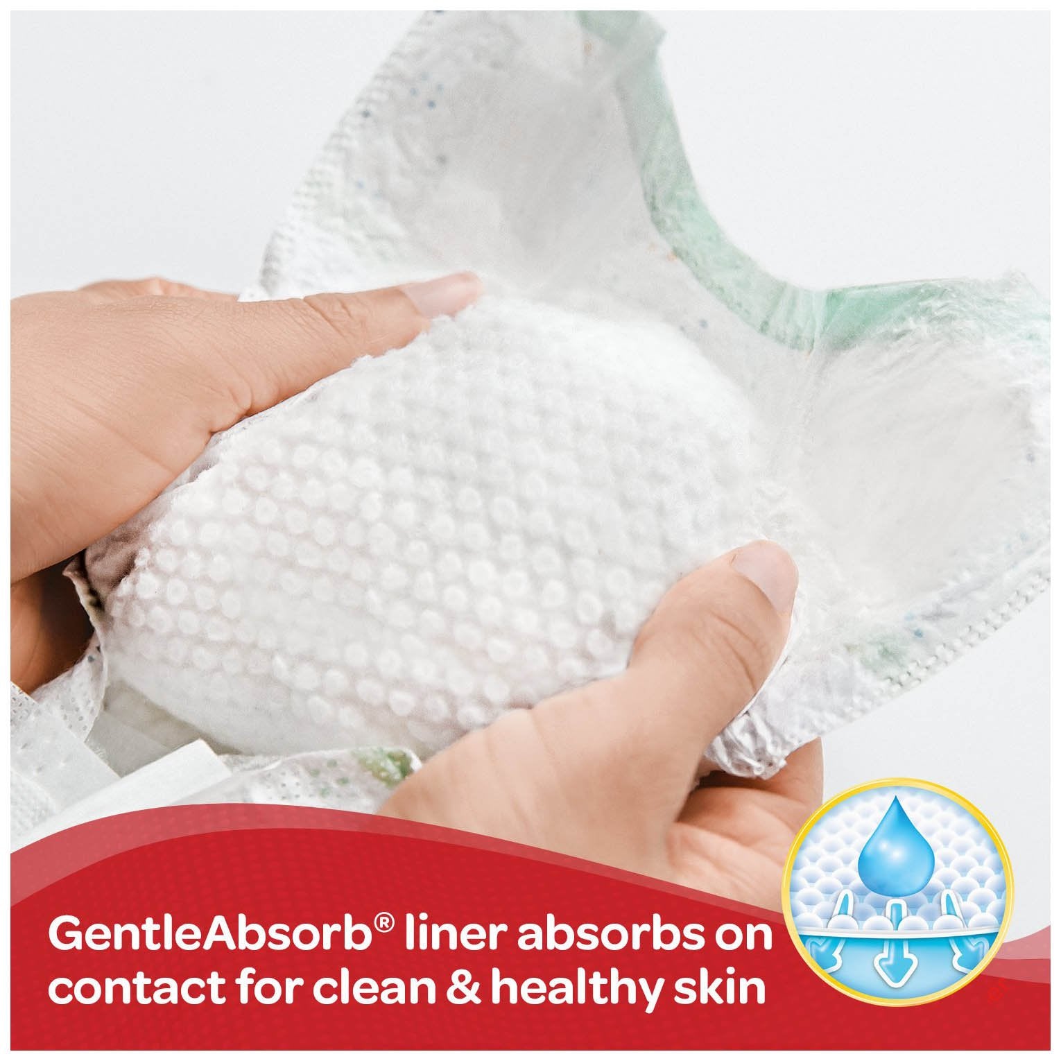 Huggies Gentle Care Preemies pocketed back waistband helps contain leaks during usage.
