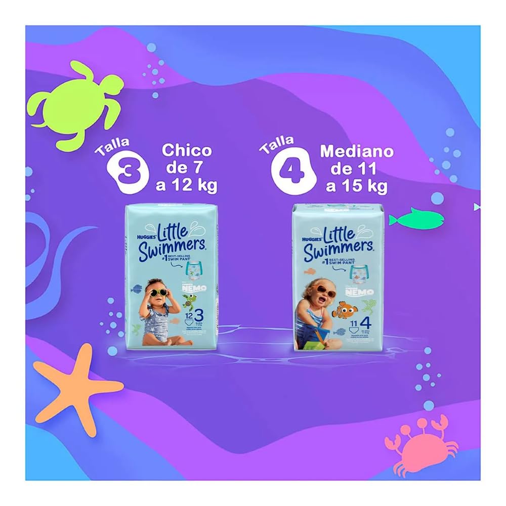 Huggies Little Swimmers packaging dimensions displayed for easy stacking.