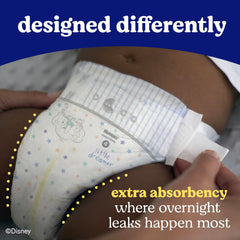 Huggies Overnites nighttime absorbency provides long-lasting dry comfort.