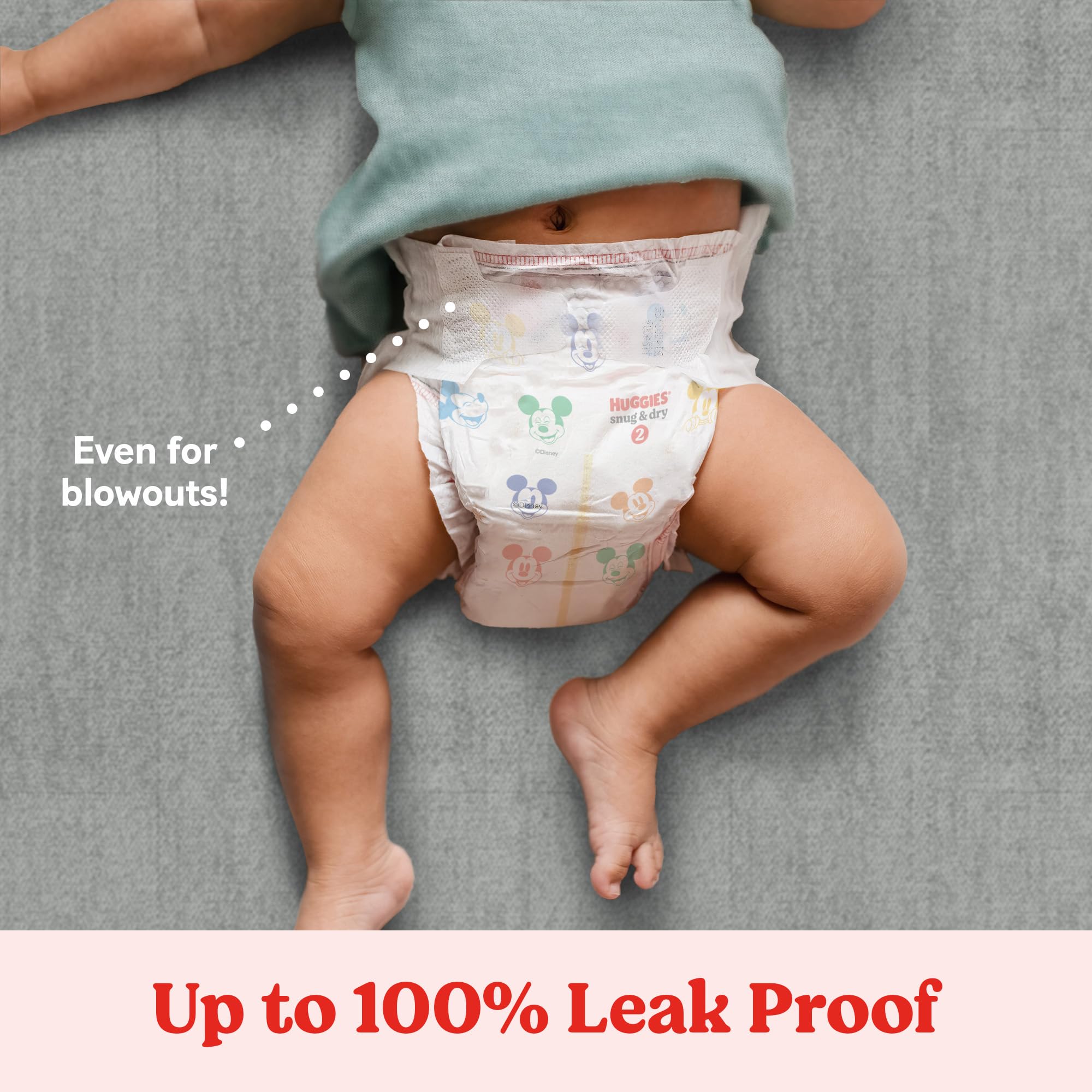 Huggies Snug & Dry Blowout Blocker highlights extra protection.