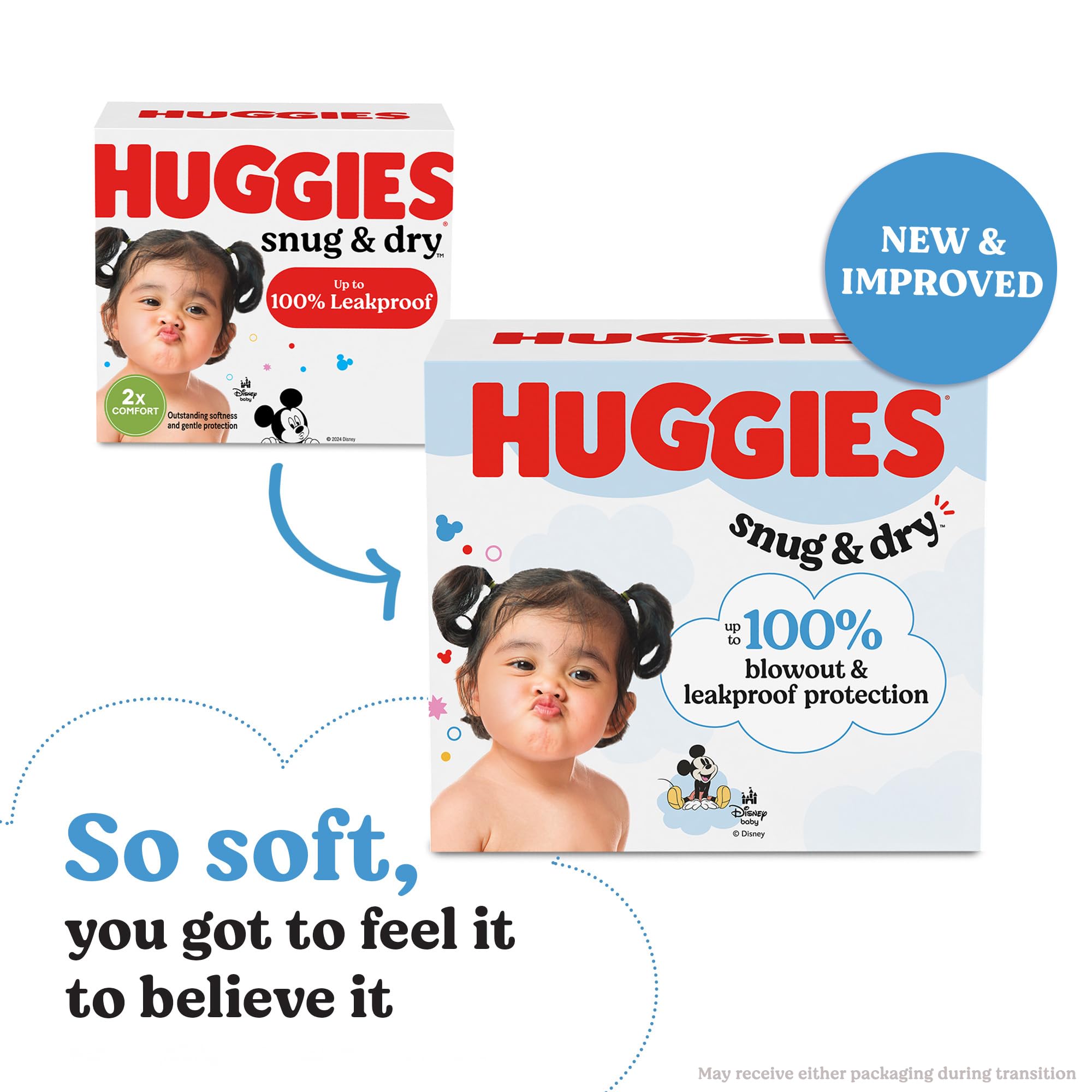 Huggies Snug & Dry CloudSoft layers deliver softness for delicate baby skin