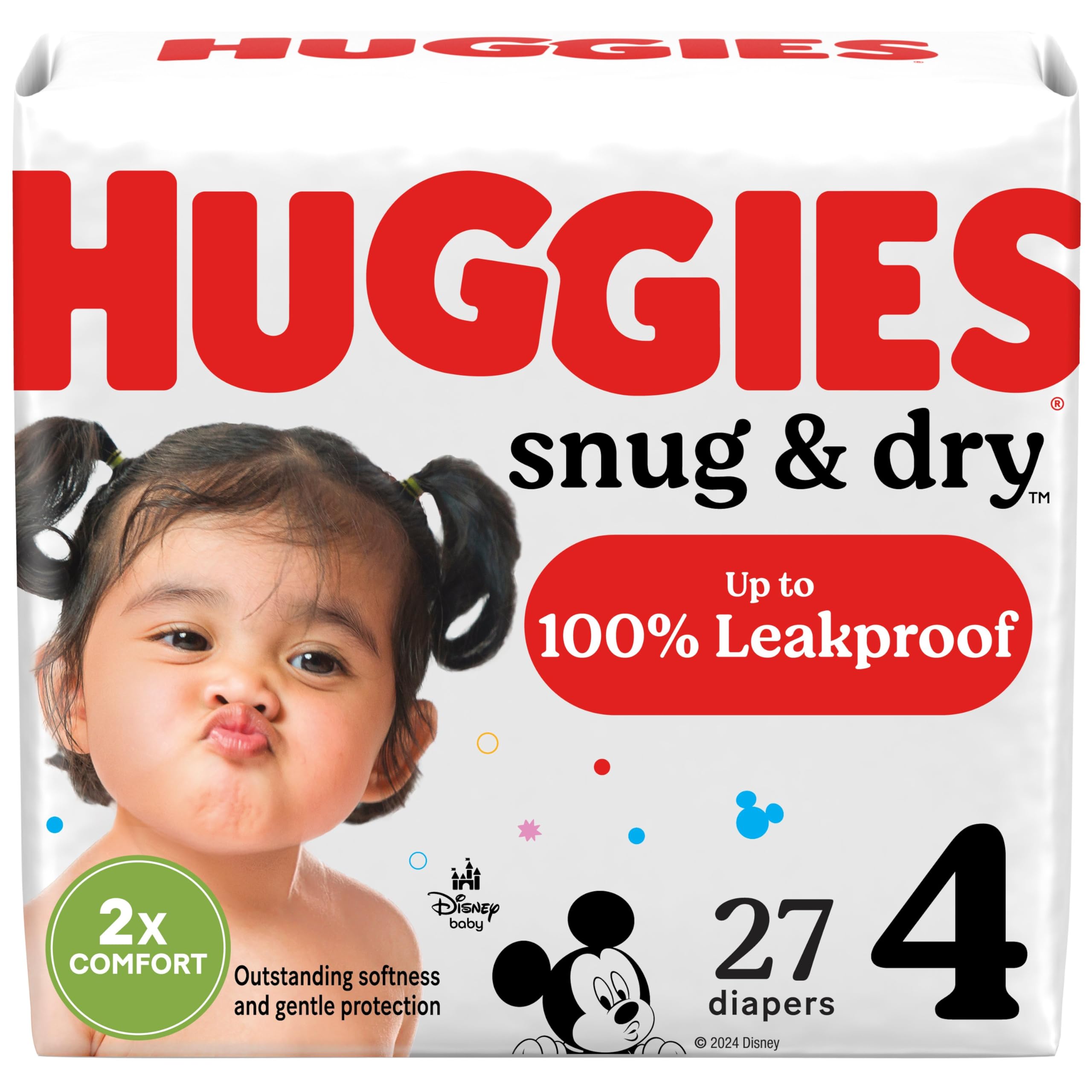 HUGGIES Snug & Dry Size 4 diaper leakproof design prevents blowouts