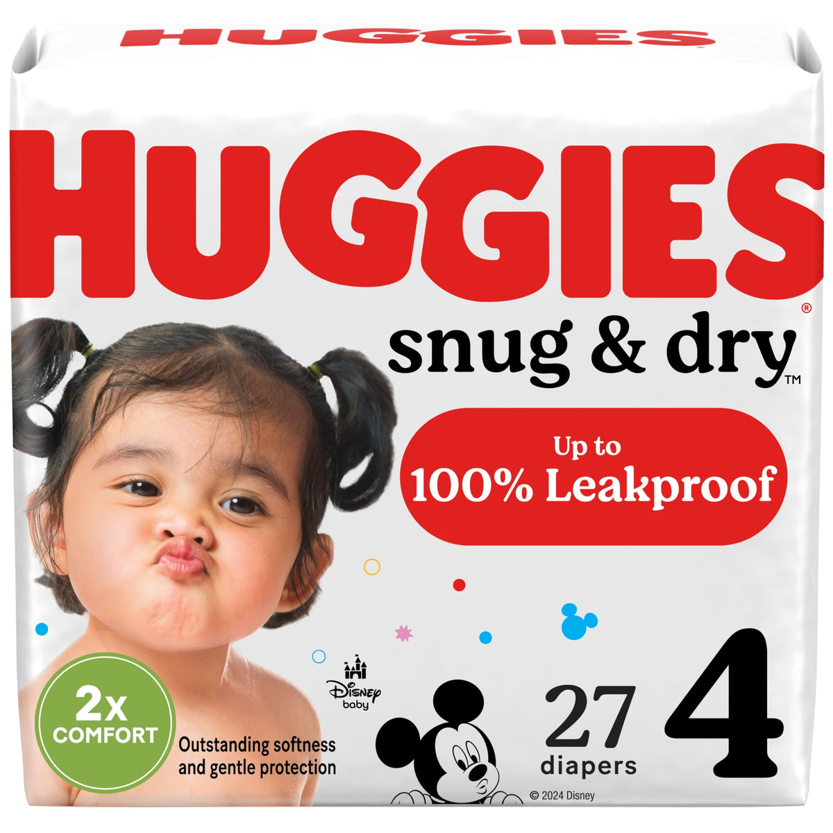 HUGGIES Snug & Dry Size 4 diaper leakproof design prevents blowouts