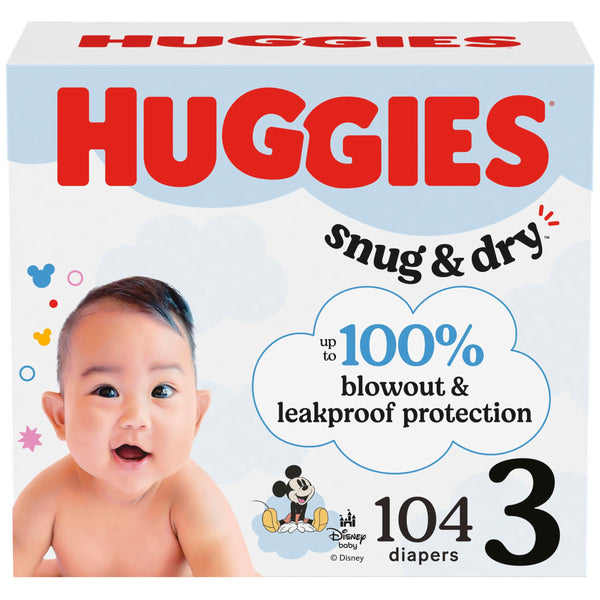 Huggies Snug & Dry packaging with Disney designs for playful diaper changes