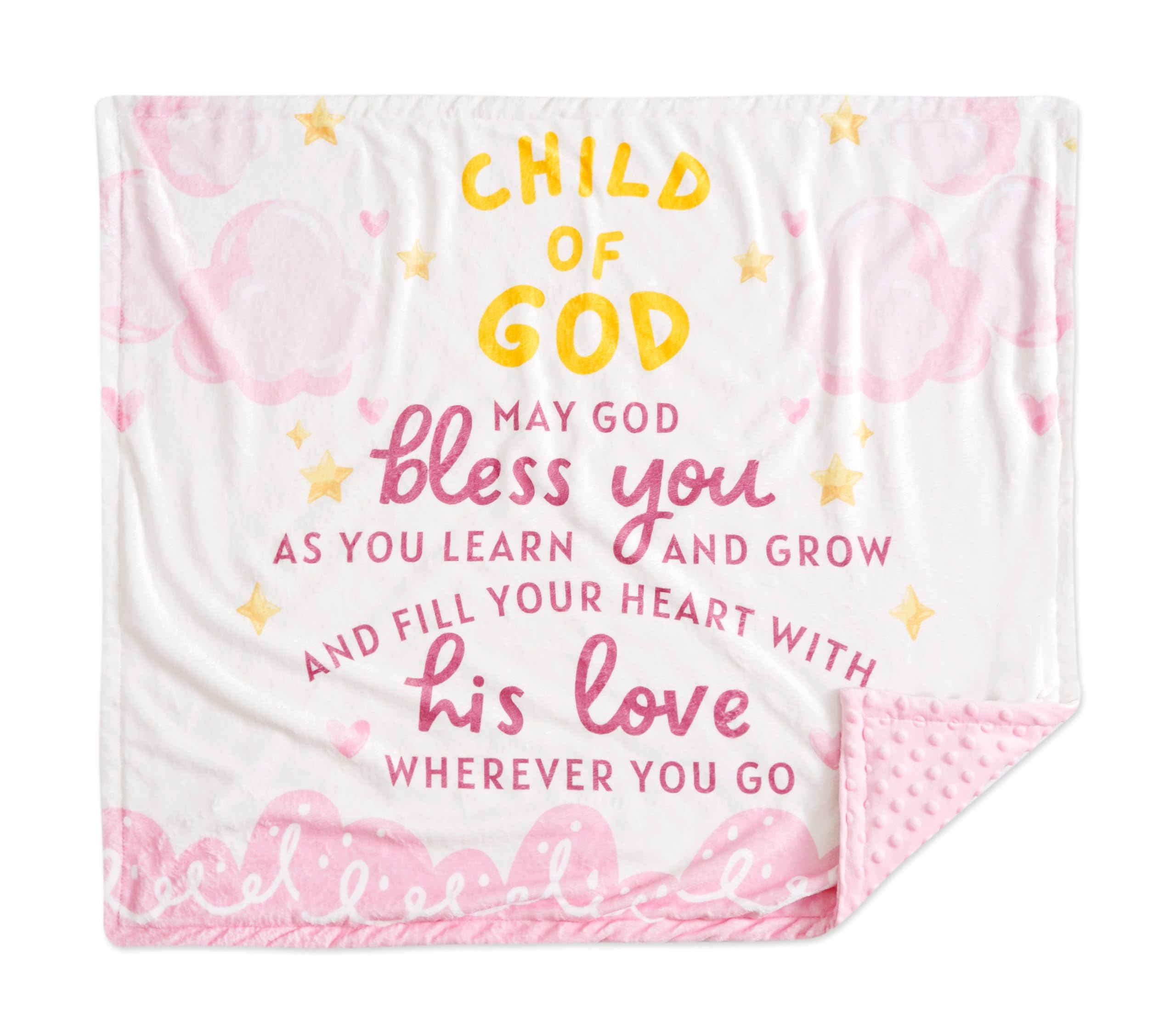 Huglanket pink flannel with clouds provides cozy warmth for baptism moments.