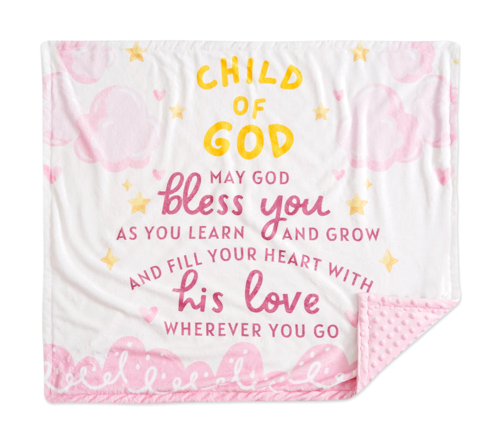 Huglanket pink flannel with clouds provides cozy warmth for baptism moments.