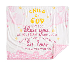 Huglanket pink flannel with clouds provides cozy warmth for baptism moments.