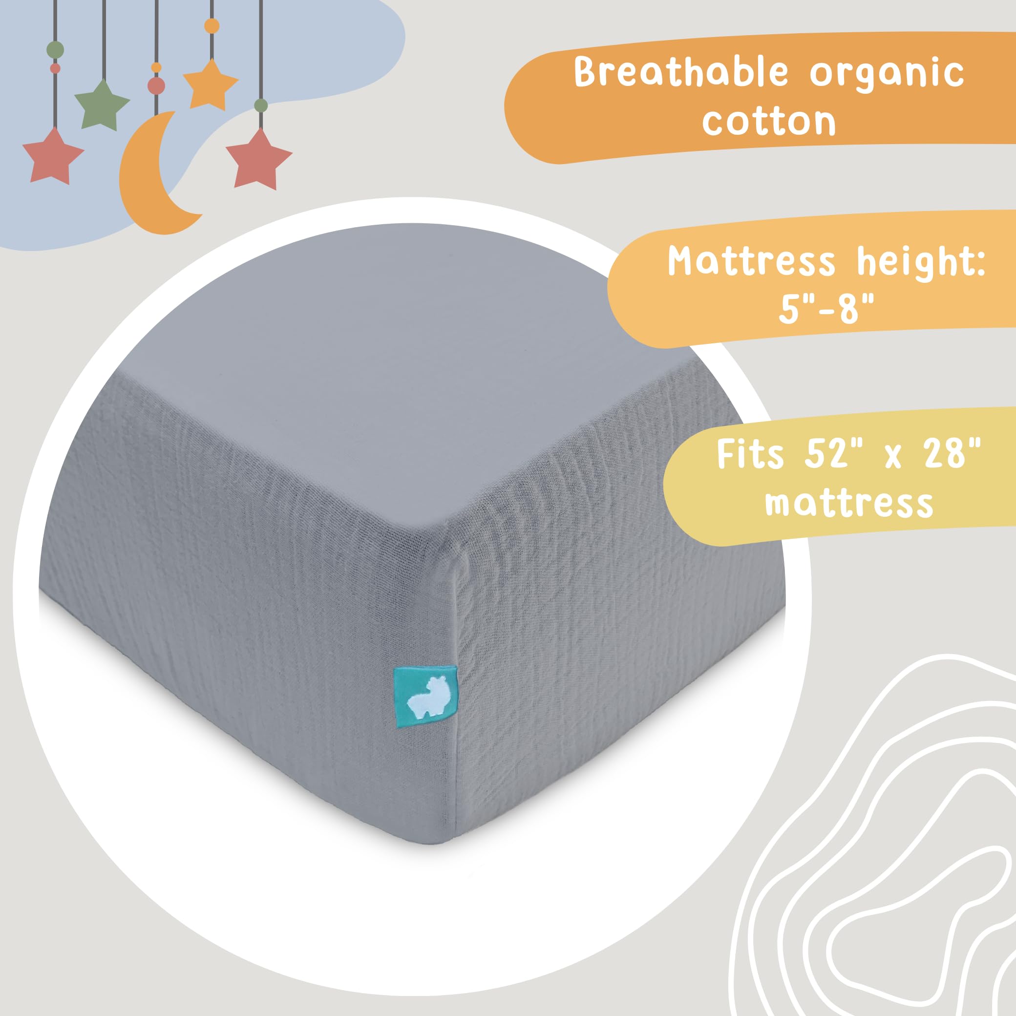 Hugs & Llamas hypoallergenic muslin crib sheet supports sensitive skin safely.