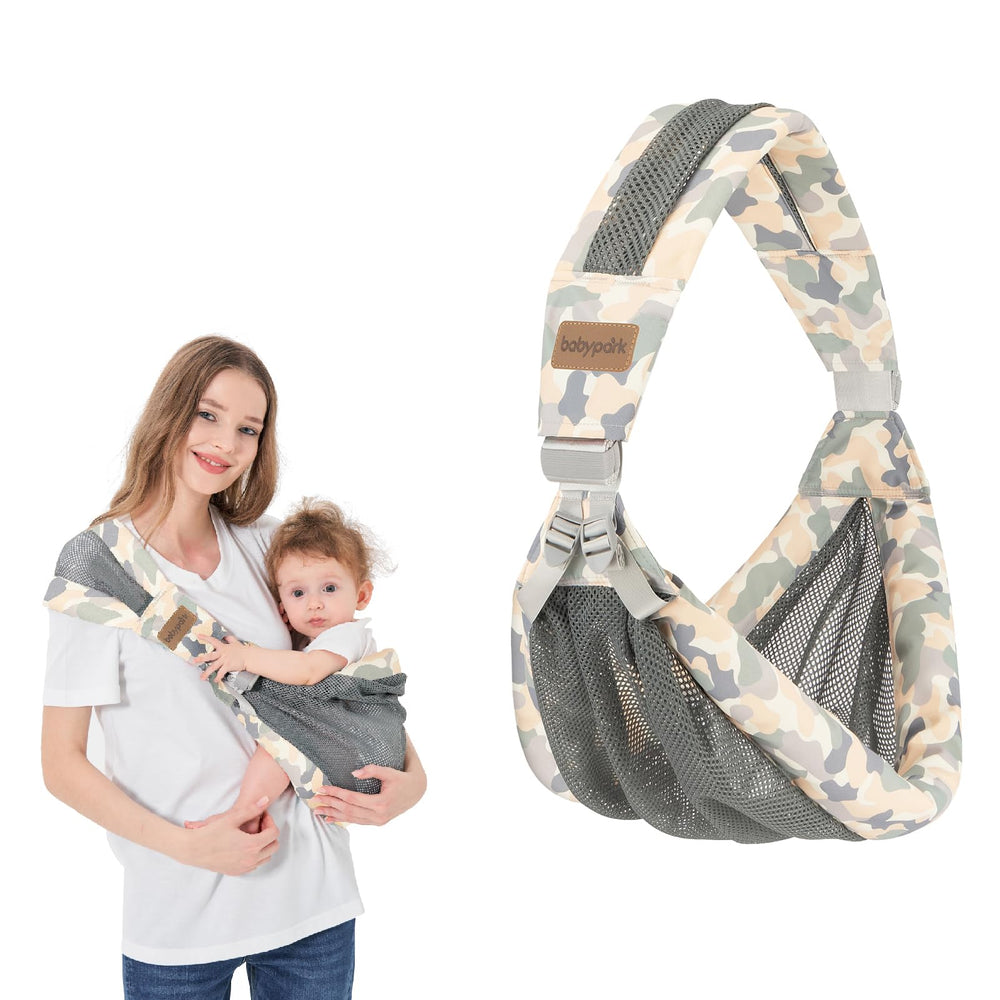 Huifen adjustable one-shoulder baby carrier in green for secure newborn-to-toddler wear.