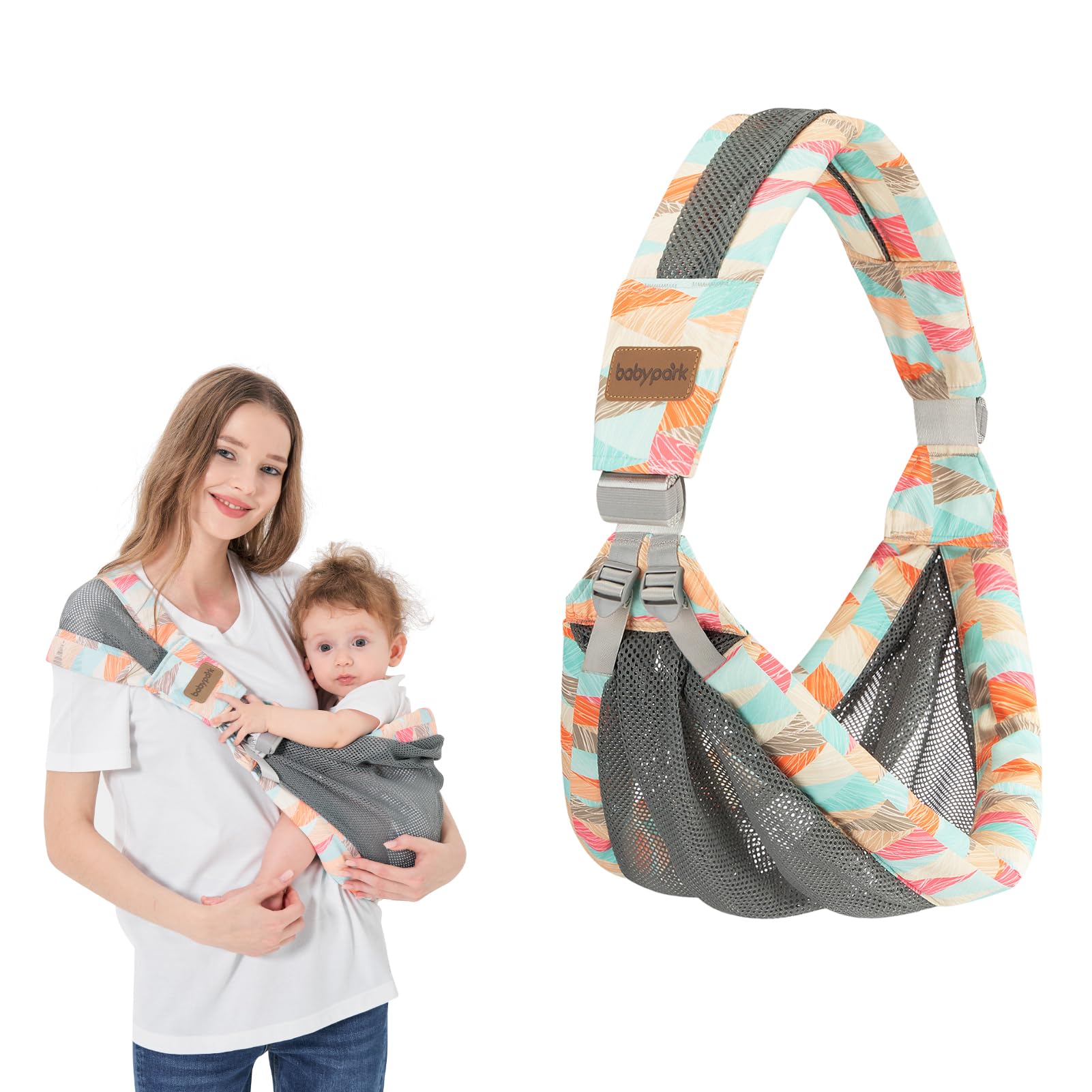 Huifen adjustable one-shoulder baby carrier orange, front view, ideal for daily errands.