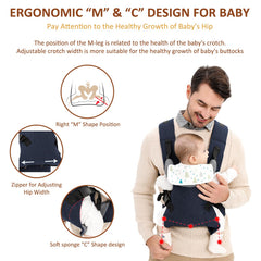 Huifen 4-in-1 carrier supports cross-hug, facing-in, kangaroo, back-carry.