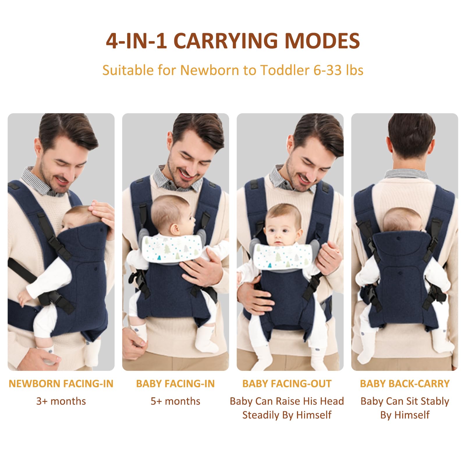 Huifen carrier with foldable head support for newborn comfort.