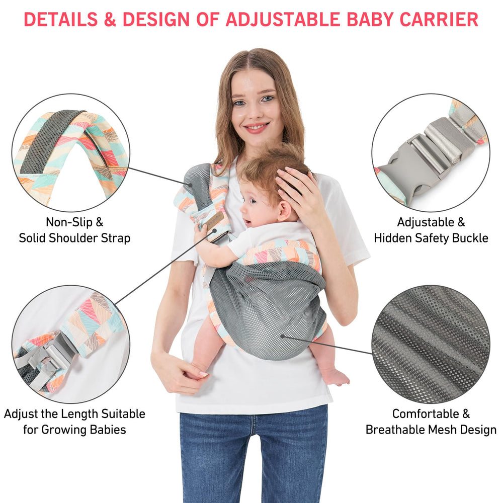Huifen carrier with ergonomic M-hip design, side view supports baby's posture during wear.