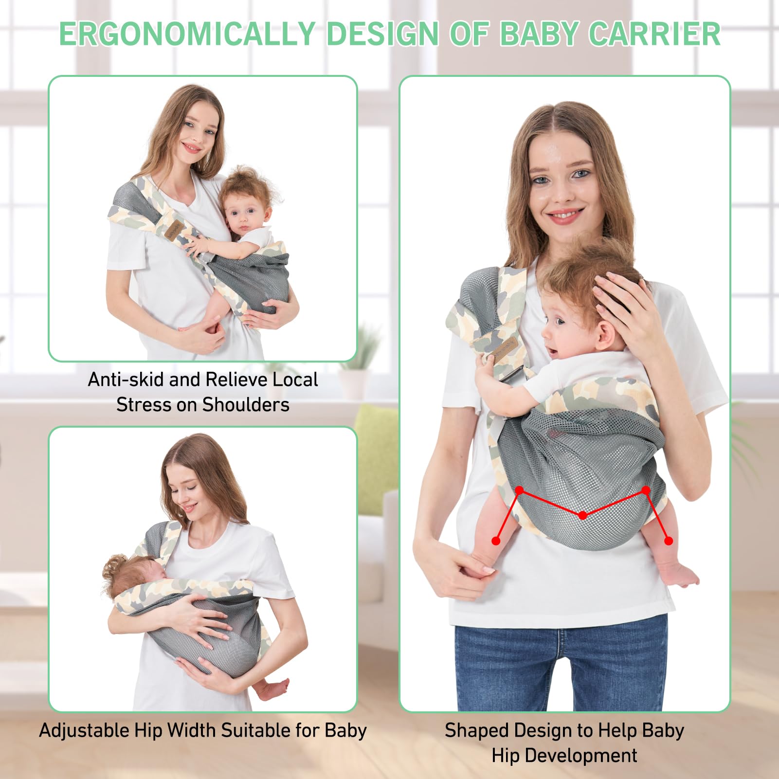Huifen padded shoulder straps reduce caregiver pressure during longer wear.