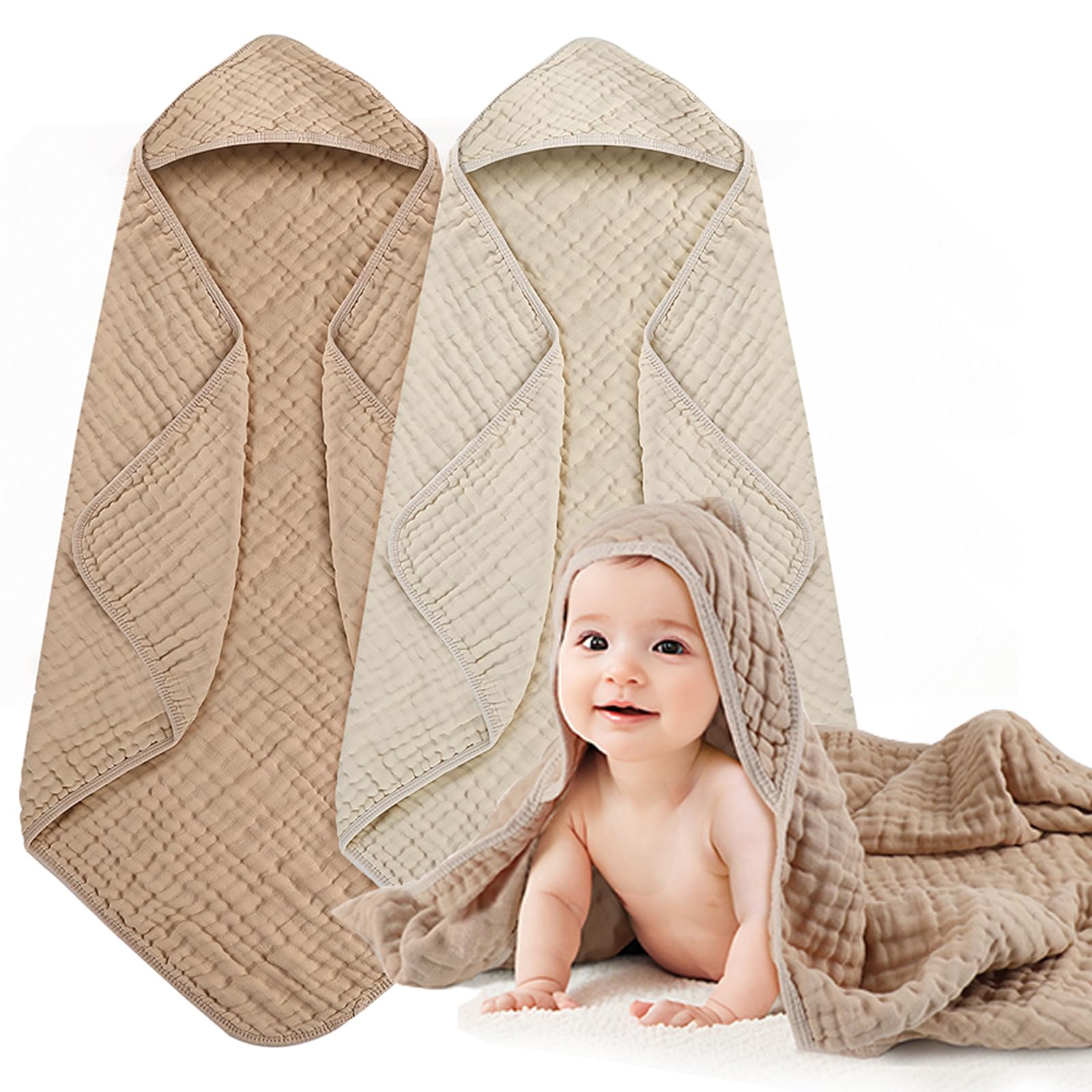 HUITAO hooded baby towel with six-layer muslin for quick absorption