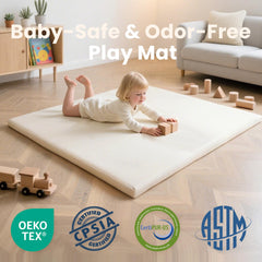 Huloo Sleep mat with 1.3 inch padding cushions crawling and sitting adventures.