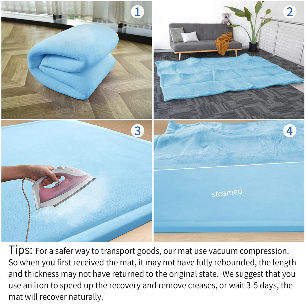 Huloo Sleep Baby Play Mat large 39x59 inches provides ample space for activities.