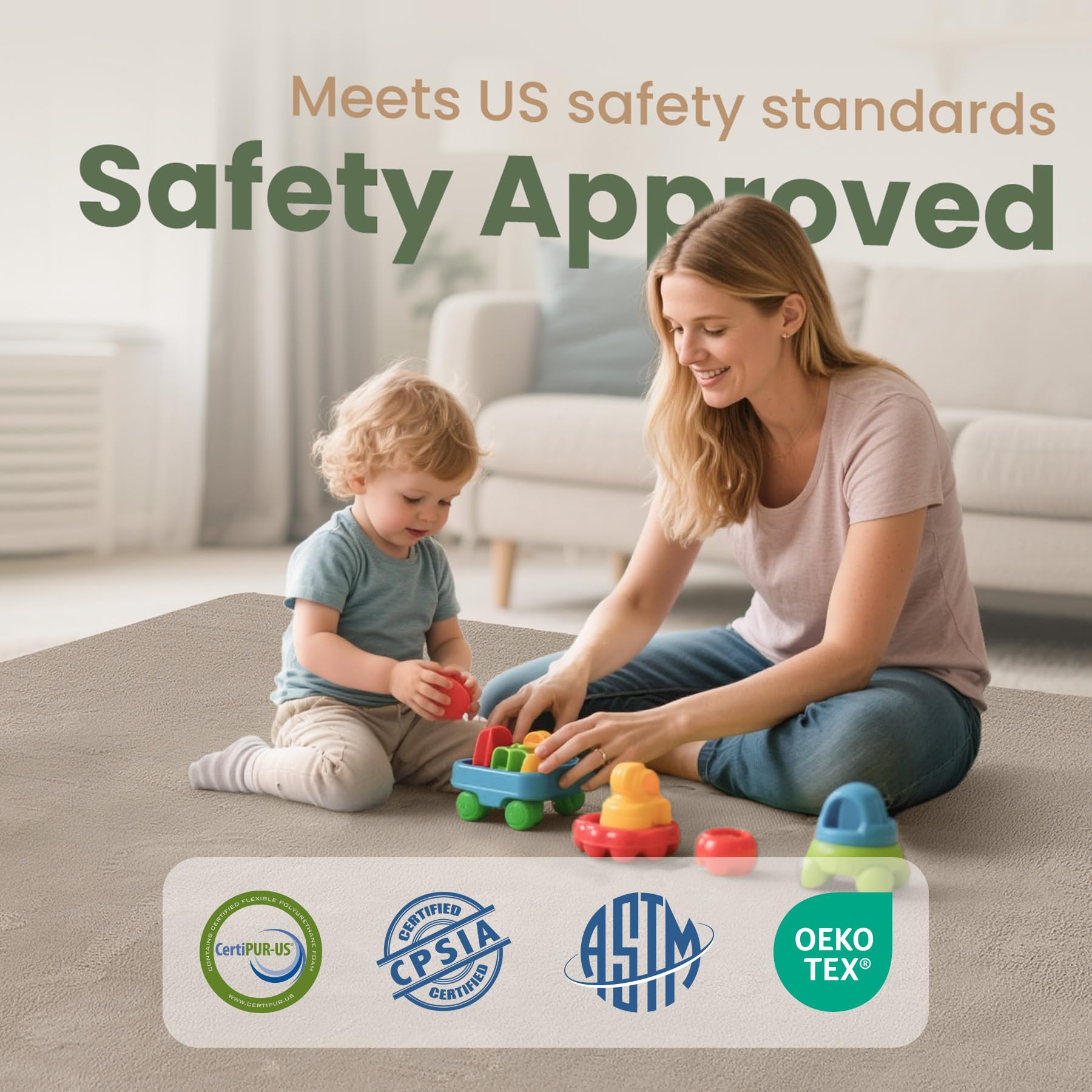 Huloo Sleep Baby Play Mat care and durability closeup focusing on cleaning and lasting use.
