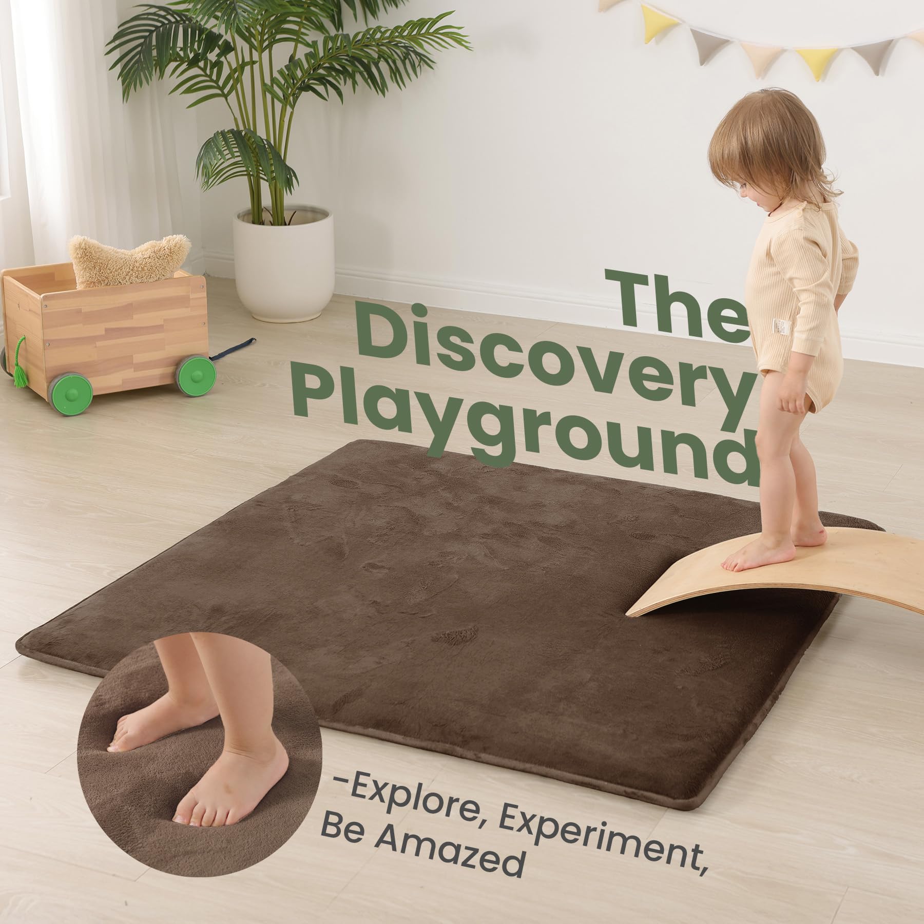 Huloo Sleep dark brown mat blends with nursery decor and protects floors