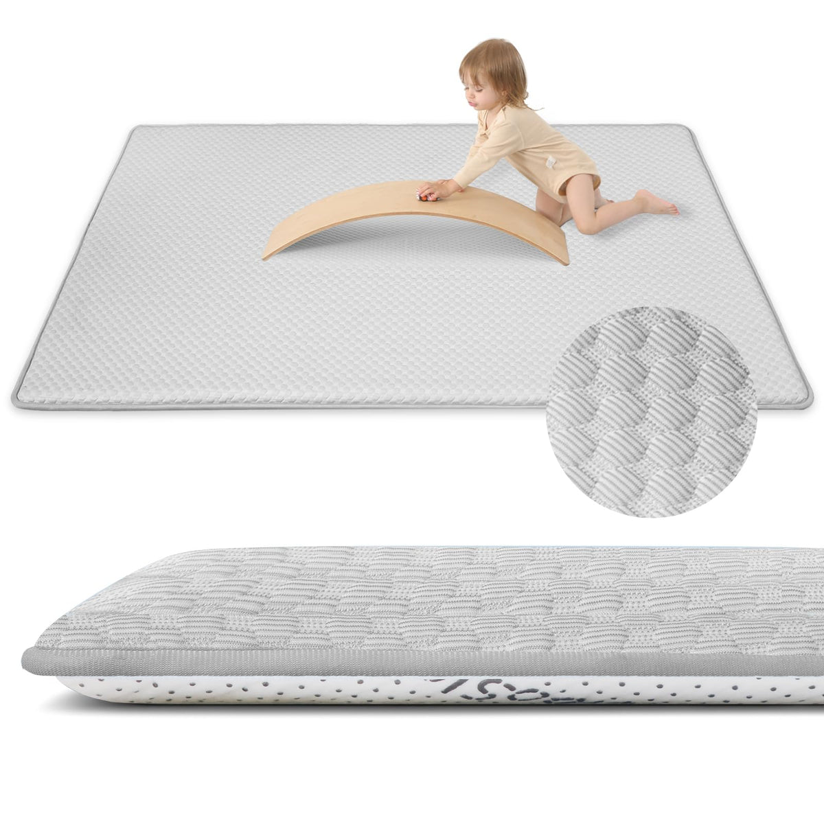 Huloo Sleep baby play mat foam close-up for cushioned tummy time comfort.