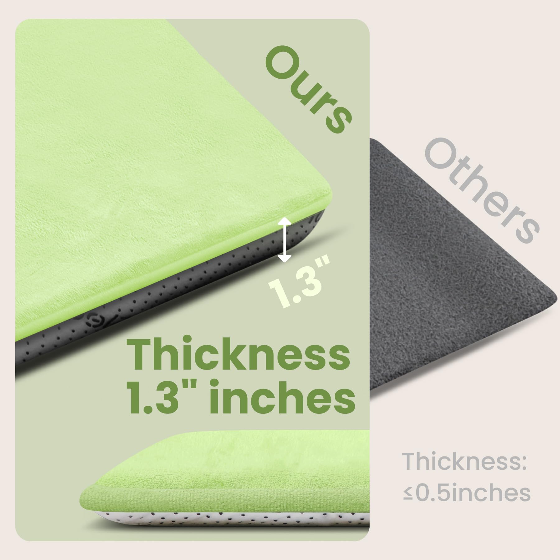 Huloo Sleep 1.3-inch foam thickness detail highlighting extra cushioning